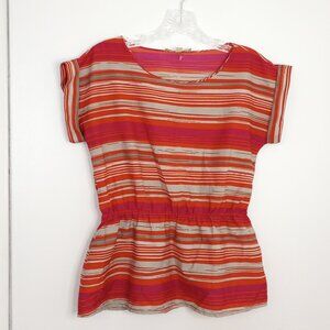 Banana Republic Pink & Orange Striped Babydoll Top